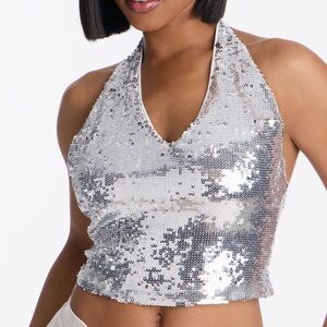 Silver Sequin Halter Top